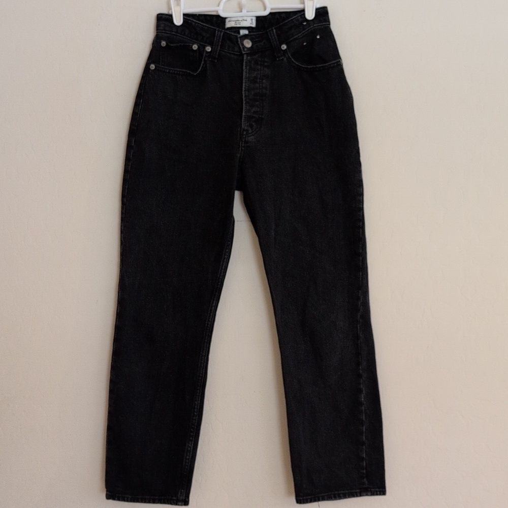 Abercrombie & Fitch The Dad Black Wash High Rise Button Fly Jeans - Size 25